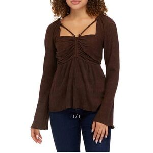 Moon River Chocolate Brown Ruched Blouse